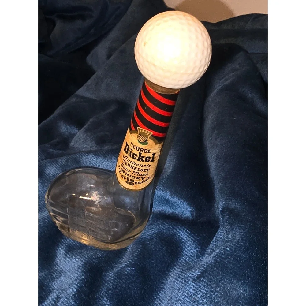 George Dickel Whiskey Mini Decanter Vintage Golf Club Glass Bottle Stopper Empty